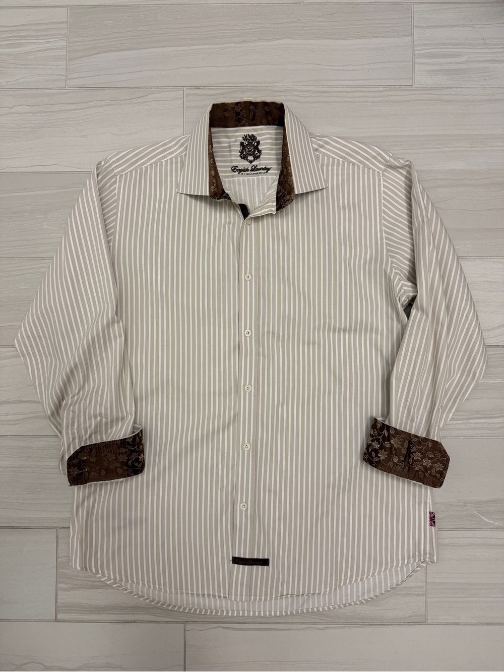 English Laundry Christopher Wicks Stripe Long Sleeve Dress Shirt 17 34/35 - Picture 2 of 15